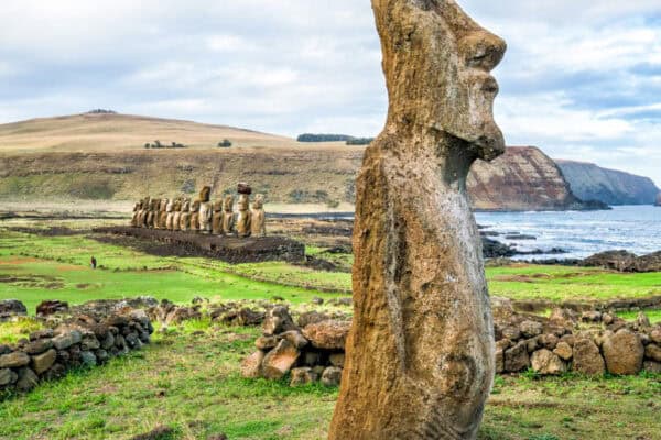 Moais at Ahu Tongariki in Easter island, Chile