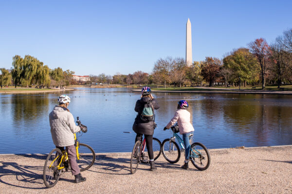 Three girls bike riding in Washington DC