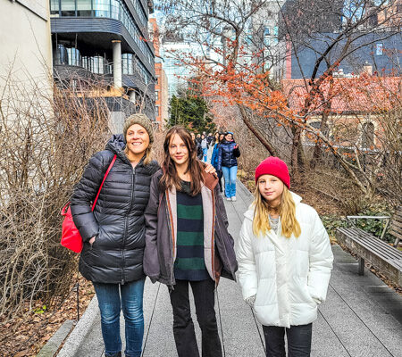 woman and two daughters walking on the highline nyc